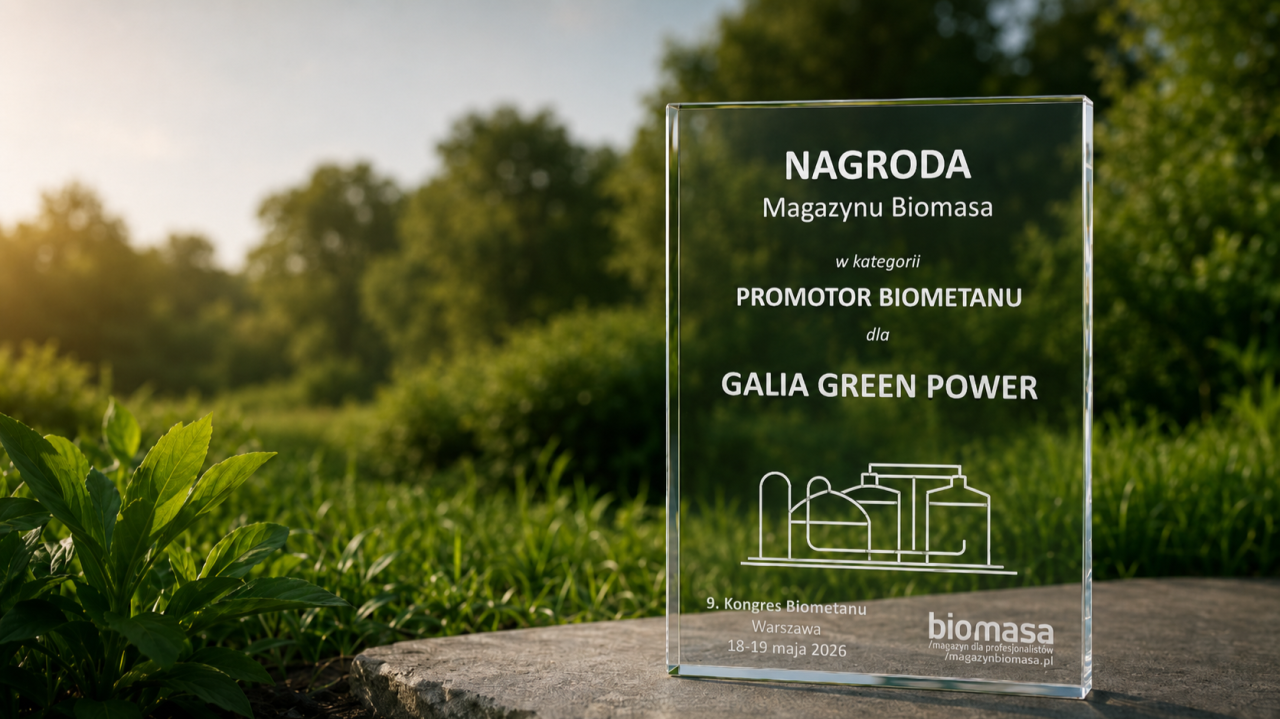Statuetka „Promotor Biometanu” Magazynu Biomasa przyznana Galia Green Power